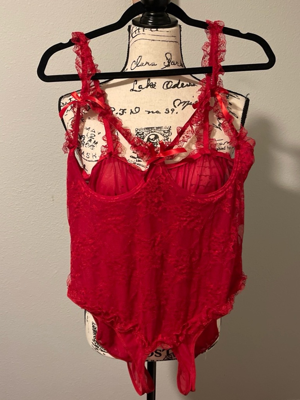 Red Lace Bodysuit Teddy with Bow Accents